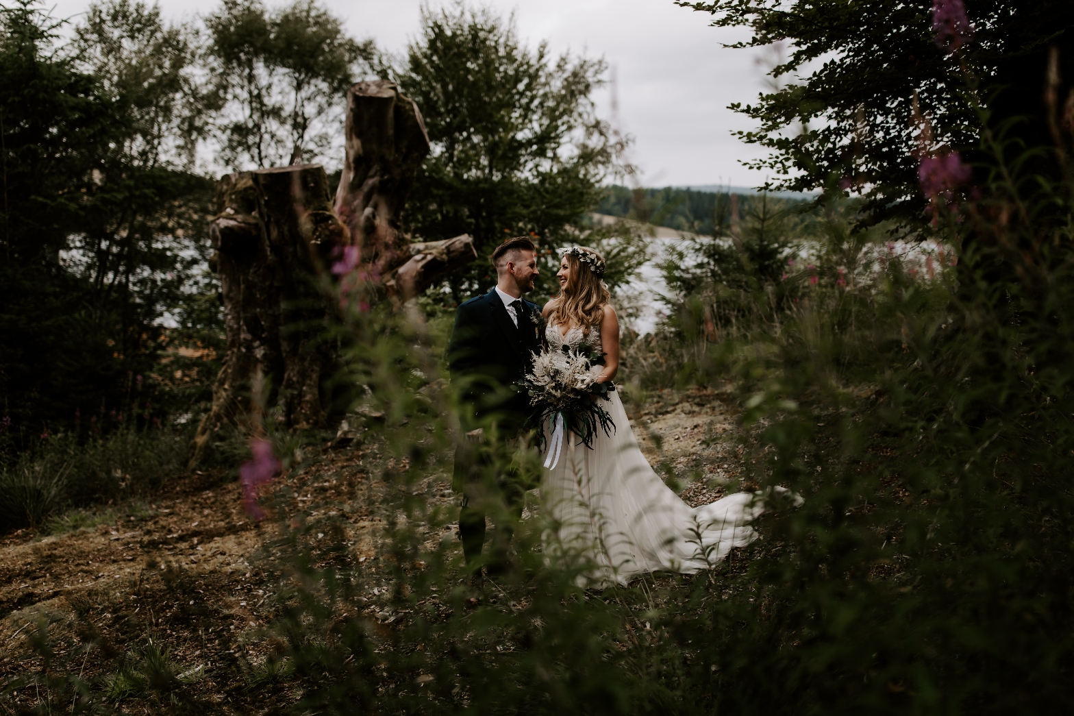 Wedding couple in woodland